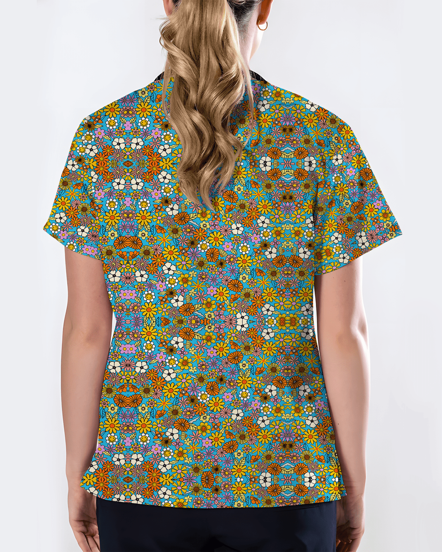 Bright Wildflower Meadow Women Scrub Top - Scrubloop