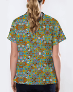 Bright Wildflower Meadow Women Scrub Top - Scrubloop