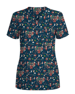 Buffalo Plaid Reindeer Christmas Nurse Scrub Top - Scrubloop