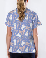Bunny Ribbons Whimsical Spring Delight Women Scrub Top - Scrubloop