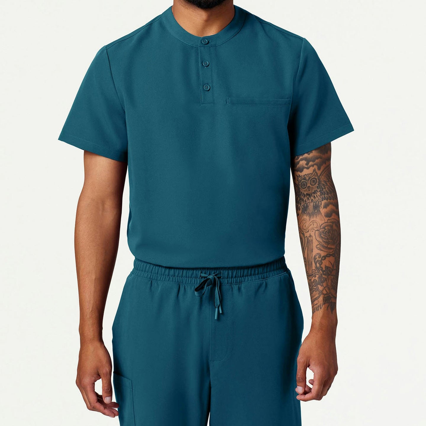 Men’s Classic Fit Henley Scrub Top with 1 Chest Pocket