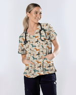 Cartoon Dachshund Variety Pack Nurse Scrub Top - Scrubloop
