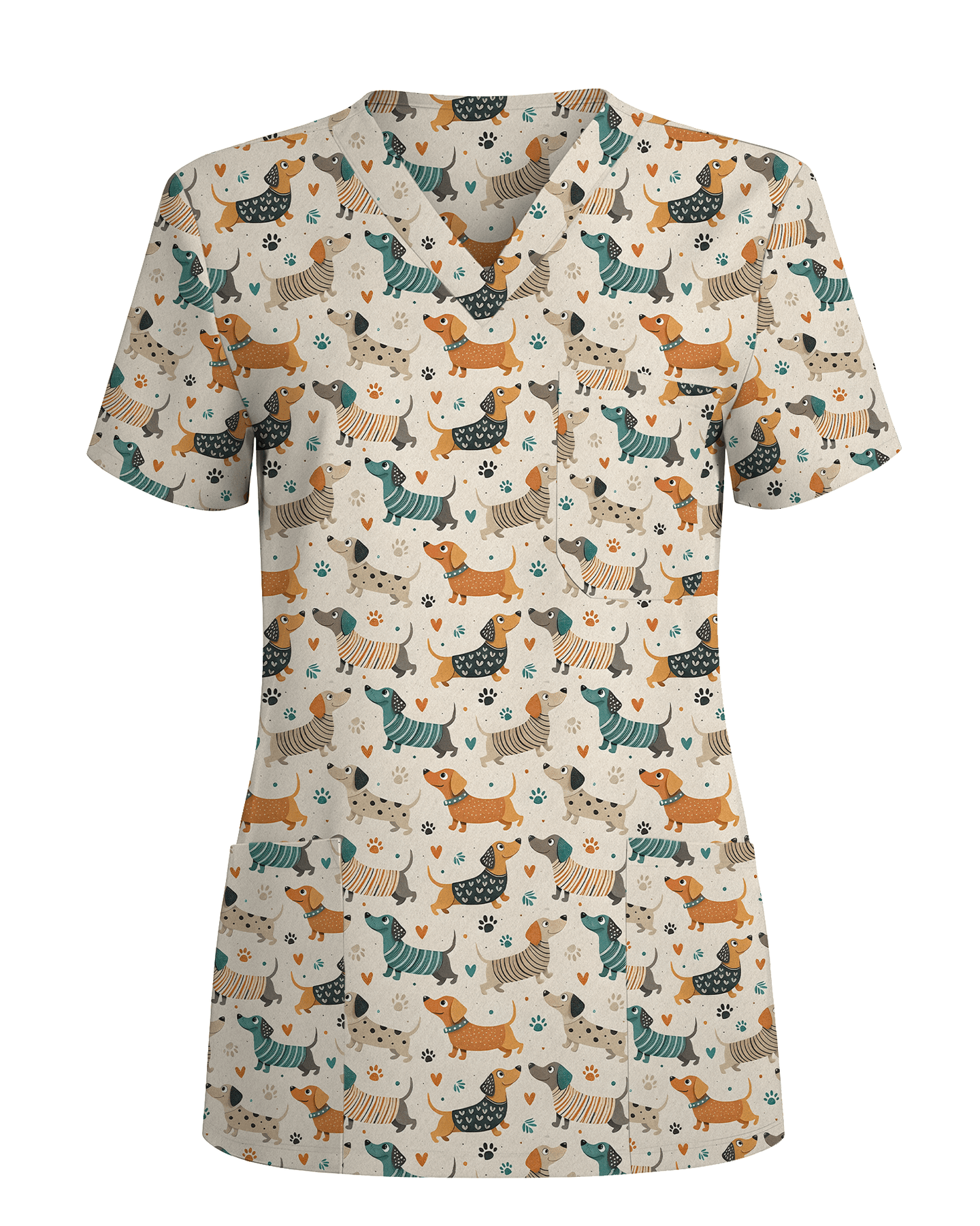 Cartoon Dachshund Variety Pack Nurse Scrub Top - Scrubloop