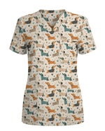 Cartoon Dachshund Variety Pack Nurse Scrub Top - Scrubloop