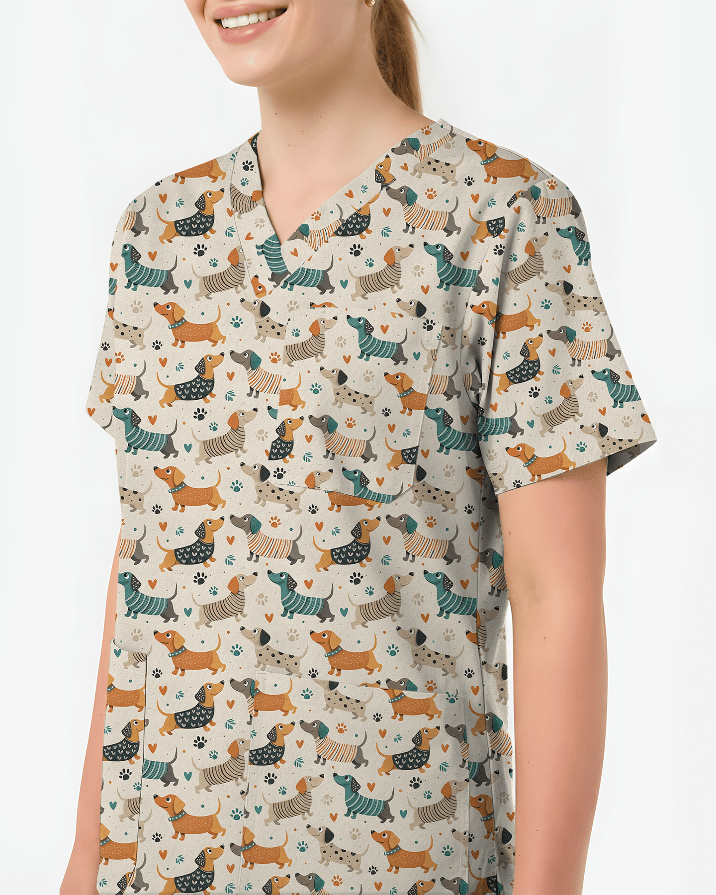 Cartoon Dachshund Variety Pack Nurse Scrub Top - Scrubloop