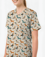Cartoon Dachshund Variety Pack Nurse Scrub Top - Scrubloop