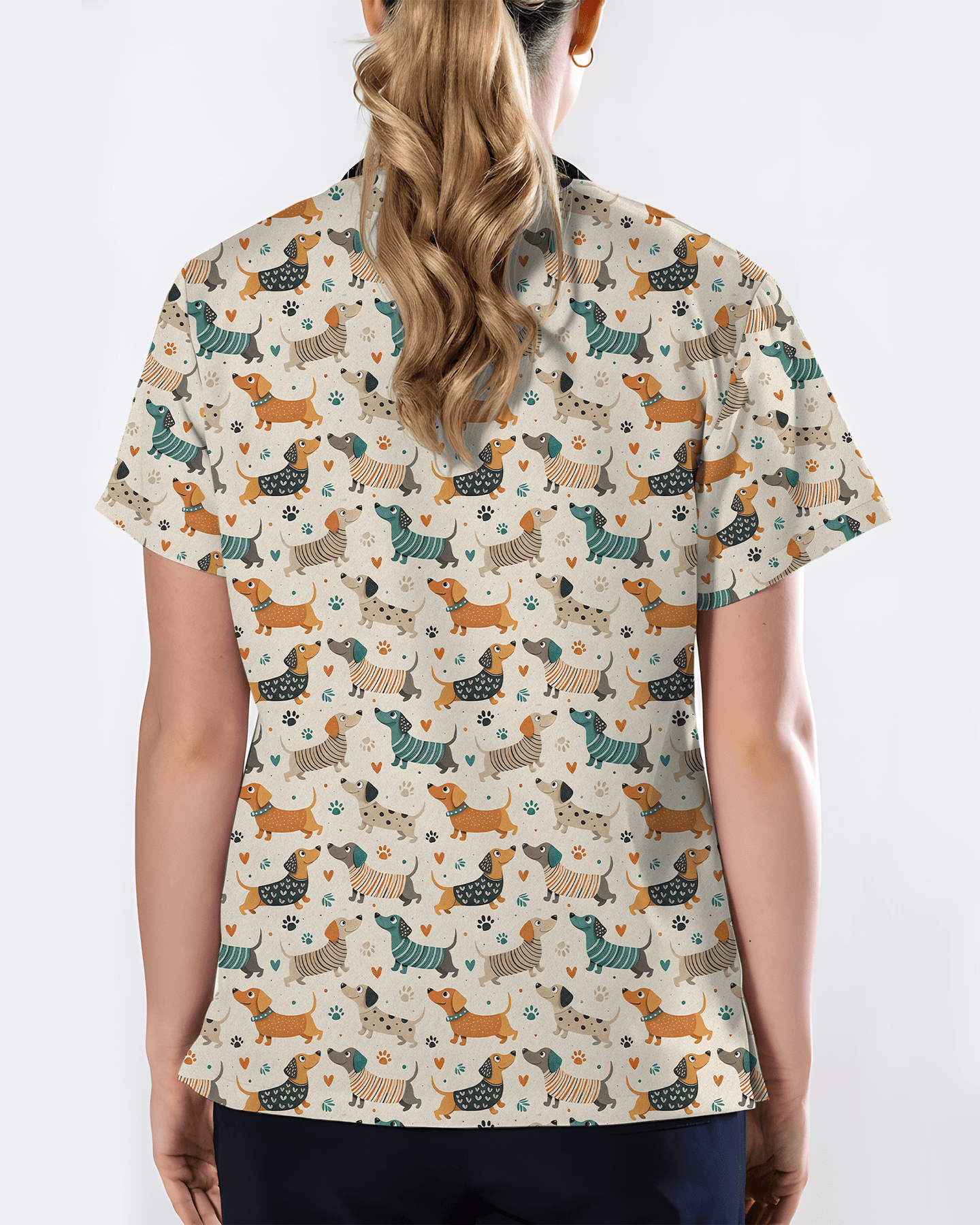 Cartoon Dachshund Variety Pack Nurse Scrub Top - Scrubloop
