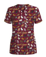 Cat Loaf Nurse Cute Feline Mood Women Scrub Top - Scrubloop