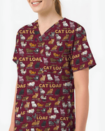 Cat Loaf Nurse Cute Feline Mood Women Scrub Top - Scrubloop