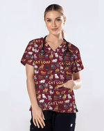 Cat Loaf Nurse Cute Feline Mood Women Scrub Top - Scrubloop