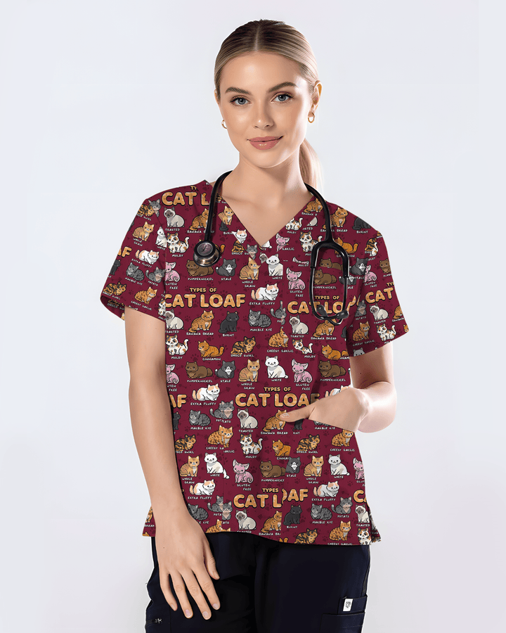 Cat Loaf Nurse Cute Feline Mood Women Scrub Top