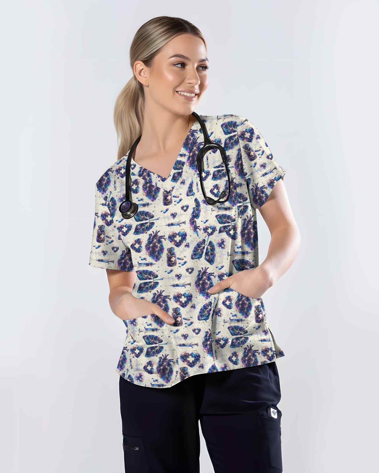 Celestial Heart & Lung Nursing Scrub Top - Scrubloop