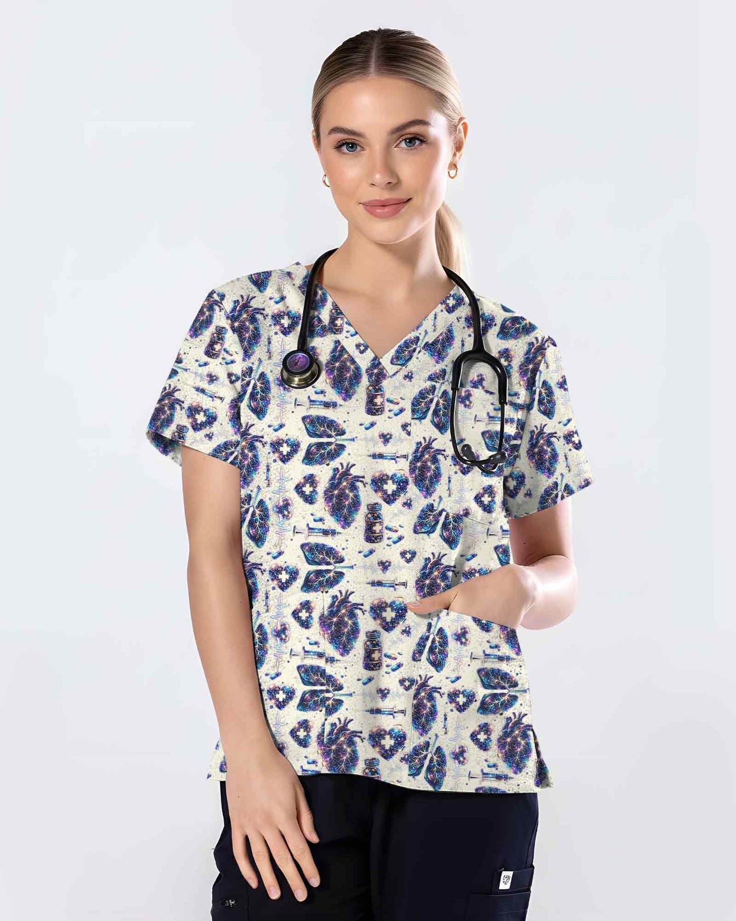 Celestial Heart & Lung Nursing Scrub Top - Scrubloop