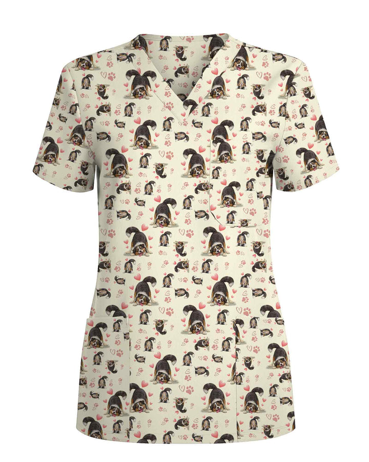 Charming Australian Shepherd Valentine Dog Scrub Top