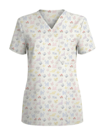 Charming Gingham Cat Dainty Floral Scrub Top - Scrubloop