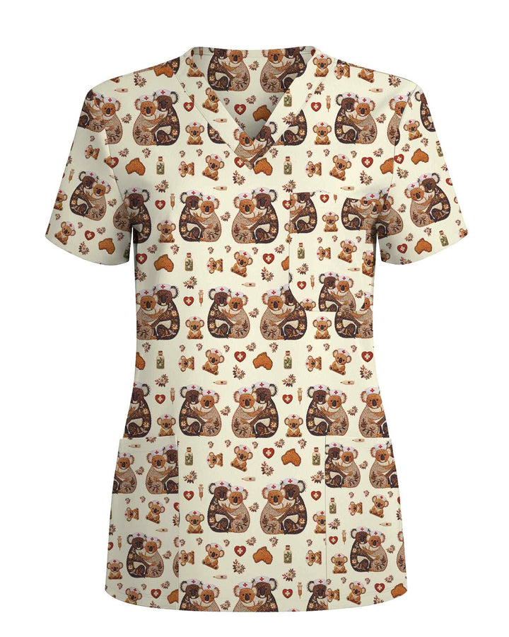 Charming Mandala Koala Nurse Scrub Top