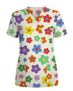 Charming Multi-Color Retro Bloom Healthcare Scrub Top - Scrubloop