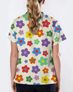 Charming Multi-Color Retro Bloom Healthcare Scrub Top - Scrubloop