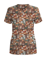 Cheerful Cat Cafe Coffee Lover Medical Scrub Top - Scrubloop
