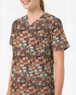 Cheerful Cat Cafe Coffee Lover Medical Scrub Top - Scrubloop