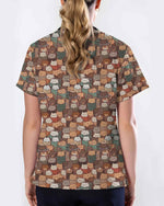 Cheerful Cat Cafe Coffee Lover Medical Scrub Top - Scrubloop