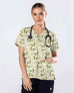 Christian Easter Cross Lamb Palm Leaf Scrub Top - Scrubloop