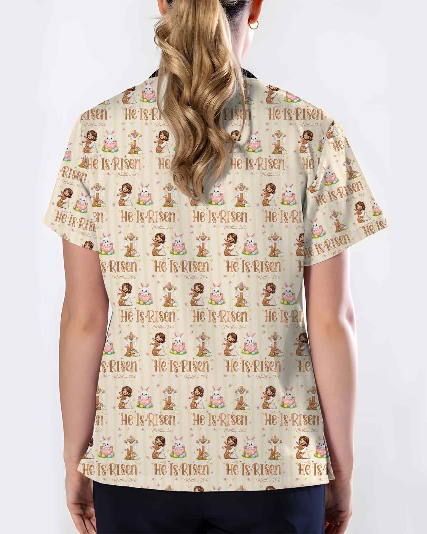 Christian He Is Risen Cute Nurse Scrub Top - Scrubloop