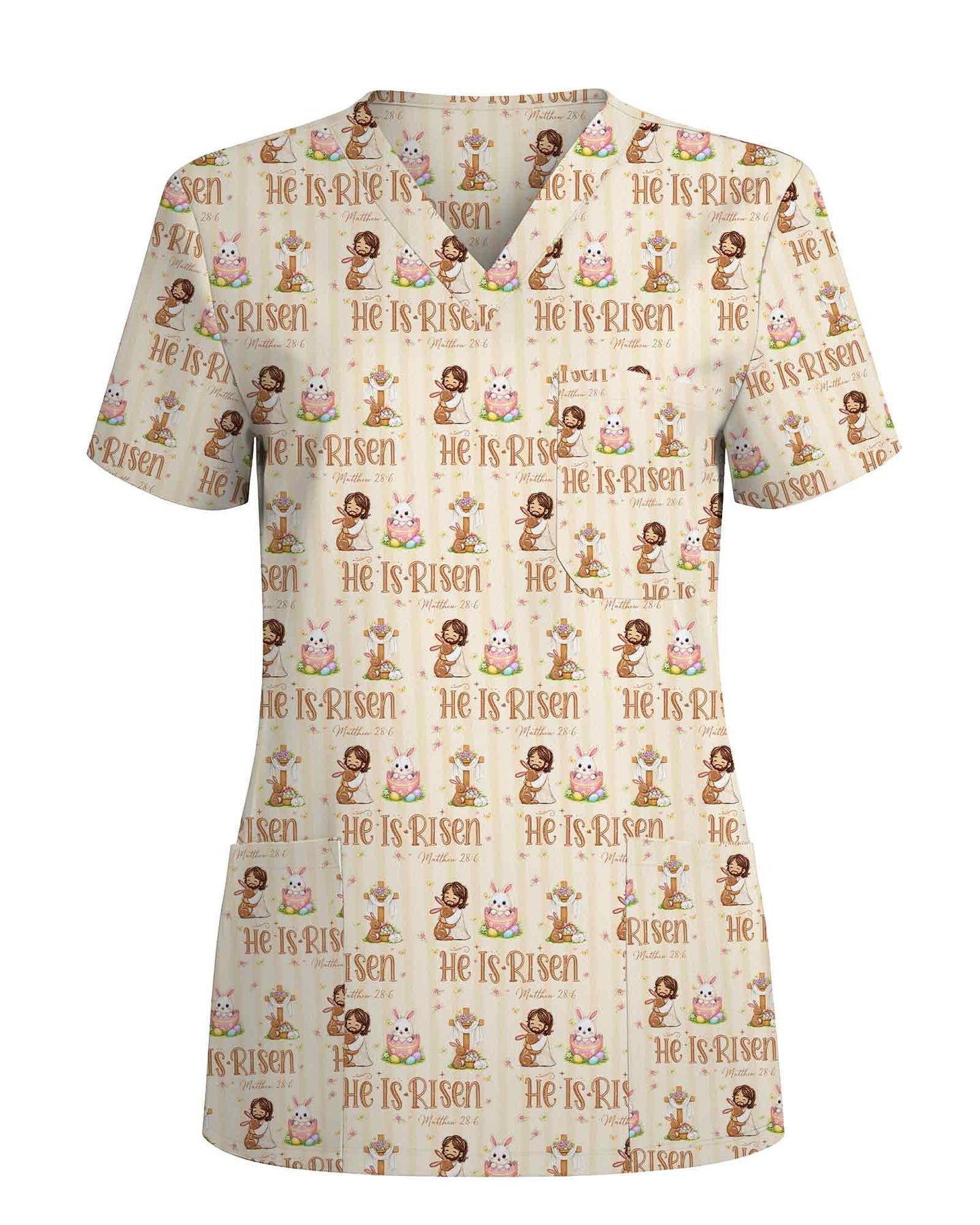 Christian He Is Risen Cute Nurse Scrub Top - Scrubloop