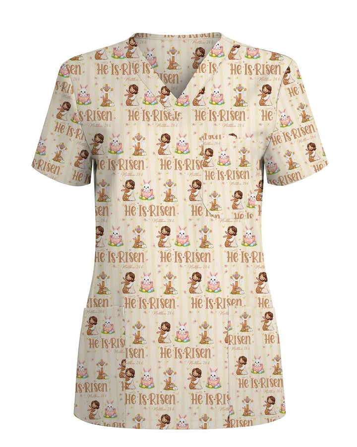 Christian He Is Risen Cute Nurse Scrub Top