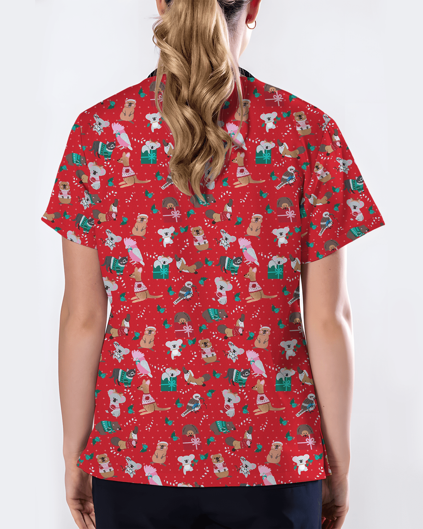 Christmas Cheer Animal Women Scrub Top - Scrubloop