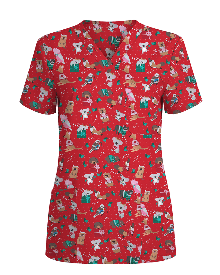 Christmas Cheer Animal Women Scrub Top