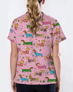 Christmas Dachshund Dog Nursing Scrub Top - Scrubloop