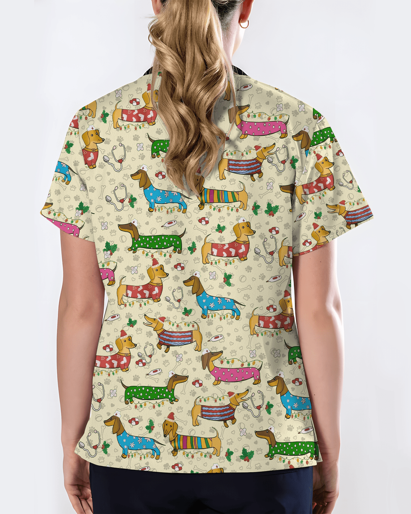 Christmas Dachshund Dog Nursing Scrub Top - Scrubloop