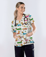 Christmas Dachshund Dog Nursing Scrub Top - Scrubloop