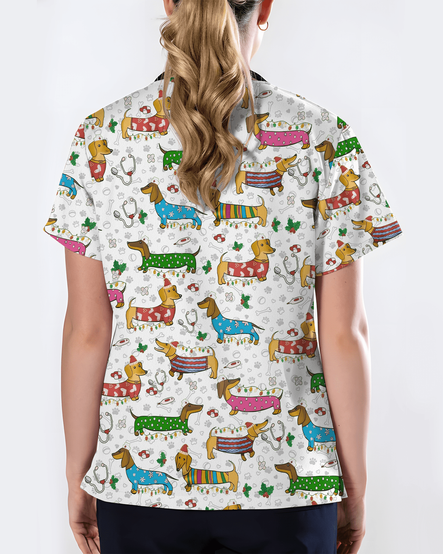 Christmas Dachshund Dog Nursing Scrub Top - Scrubloop