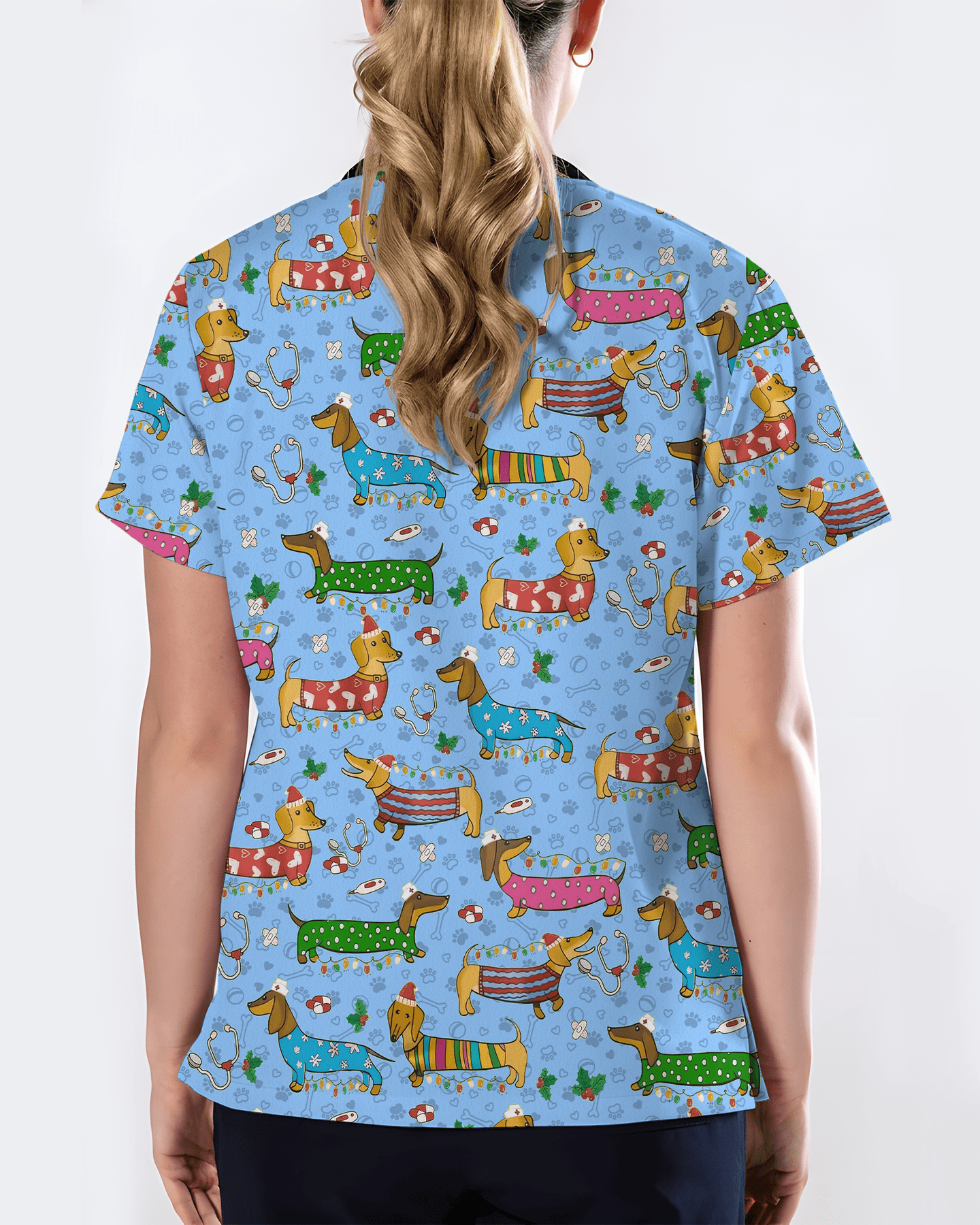 Christmas Dachshund Dog Nursing Scrub Top - Scrubloop