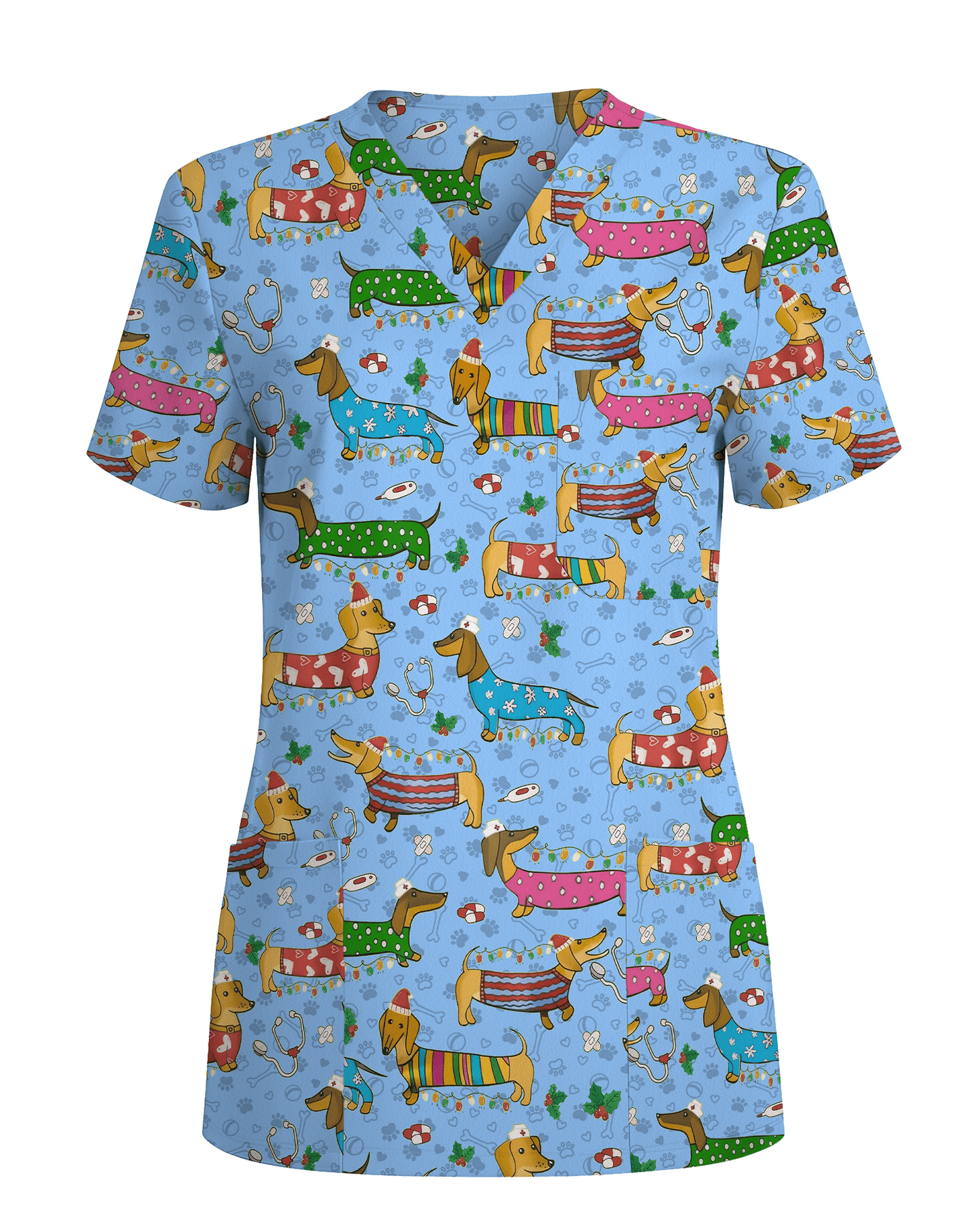 Christmas Dachshund Dog Nursing Scrub Top - Scrubloop