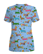 Christmas Dachshund Dog Nursing Scrub Top - Scrubloop