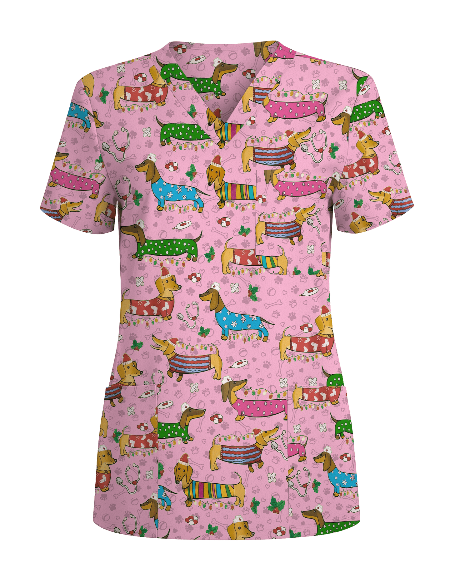 Christmas Dachshund Dog Nursing Scrub Top - Scrubloop