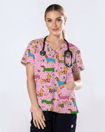 Christmas Dachshund Dog Nursing Scrub Top - Scrubloop