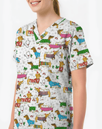 Christmas Dachshund Dog Nursing Scrub Top - Scrubloop
