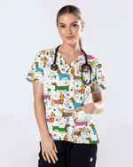 Christmas Dachshund Dog Nursing Scrub Top - Scrubloop