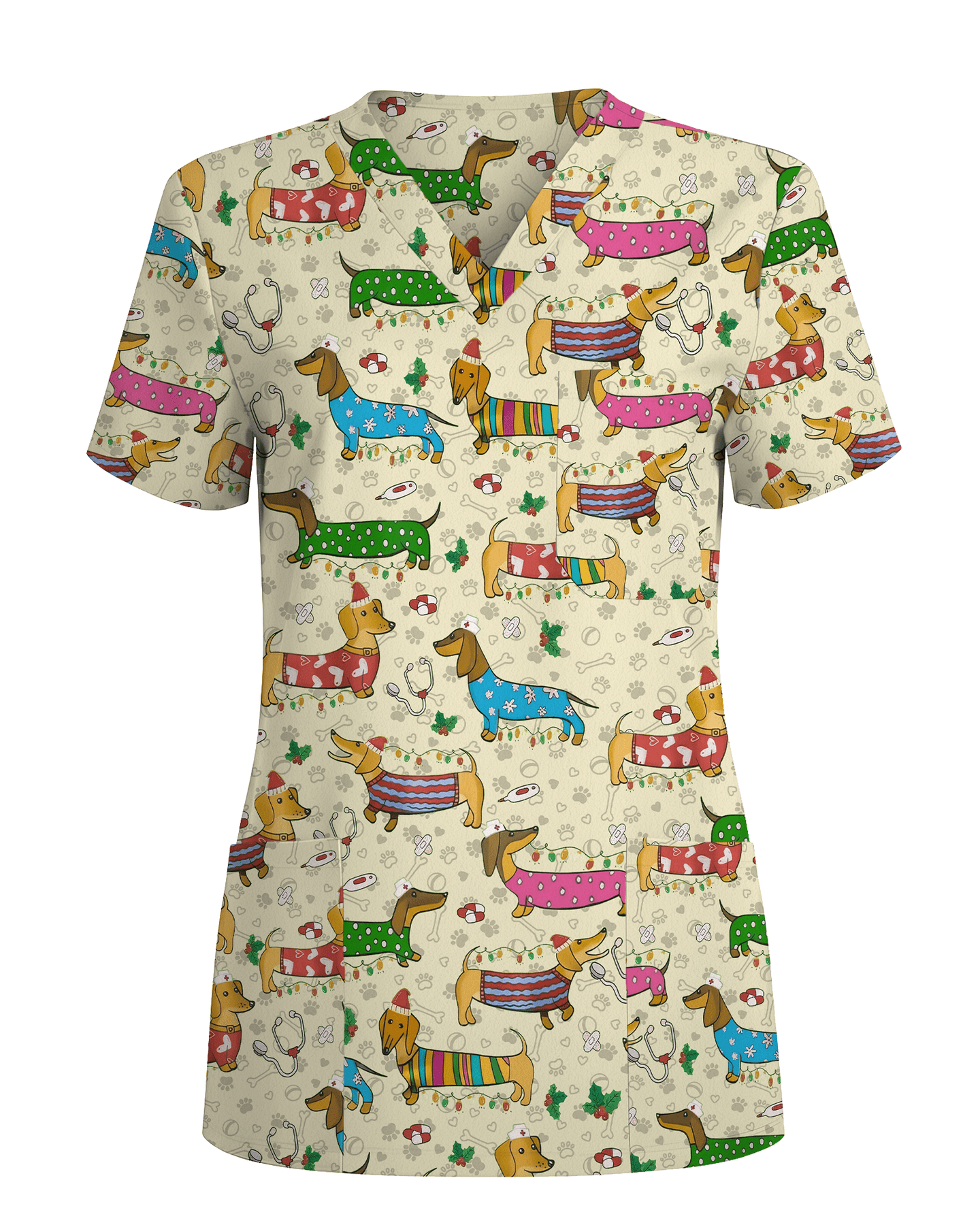 Christmas Dachshund Dog Nursing Scrub Top - Scrubloop
