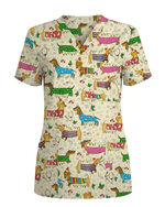 Christmas Dachshund Dog Nursing Scrub Top - Scrubloop
