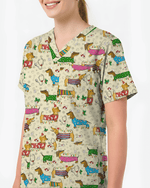 Christmas Dachshund Dog Nursing Scrub Top - Scrubloop