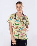 Christmas Dachshund Dog Nursing Scrub Top - Scrubloop
