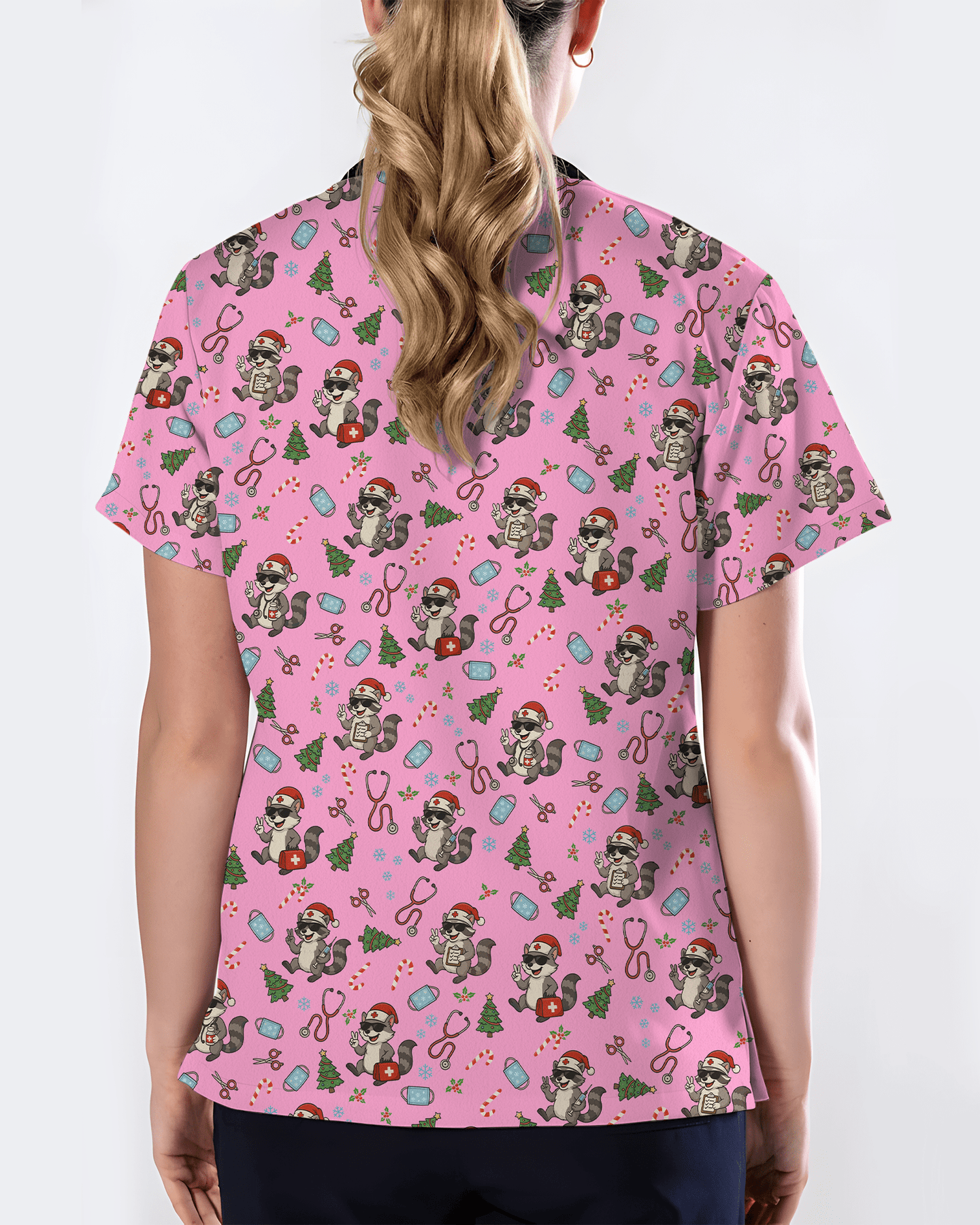 Christmas Raccoon Holiday Nursing Scrub Top - Scrubloop