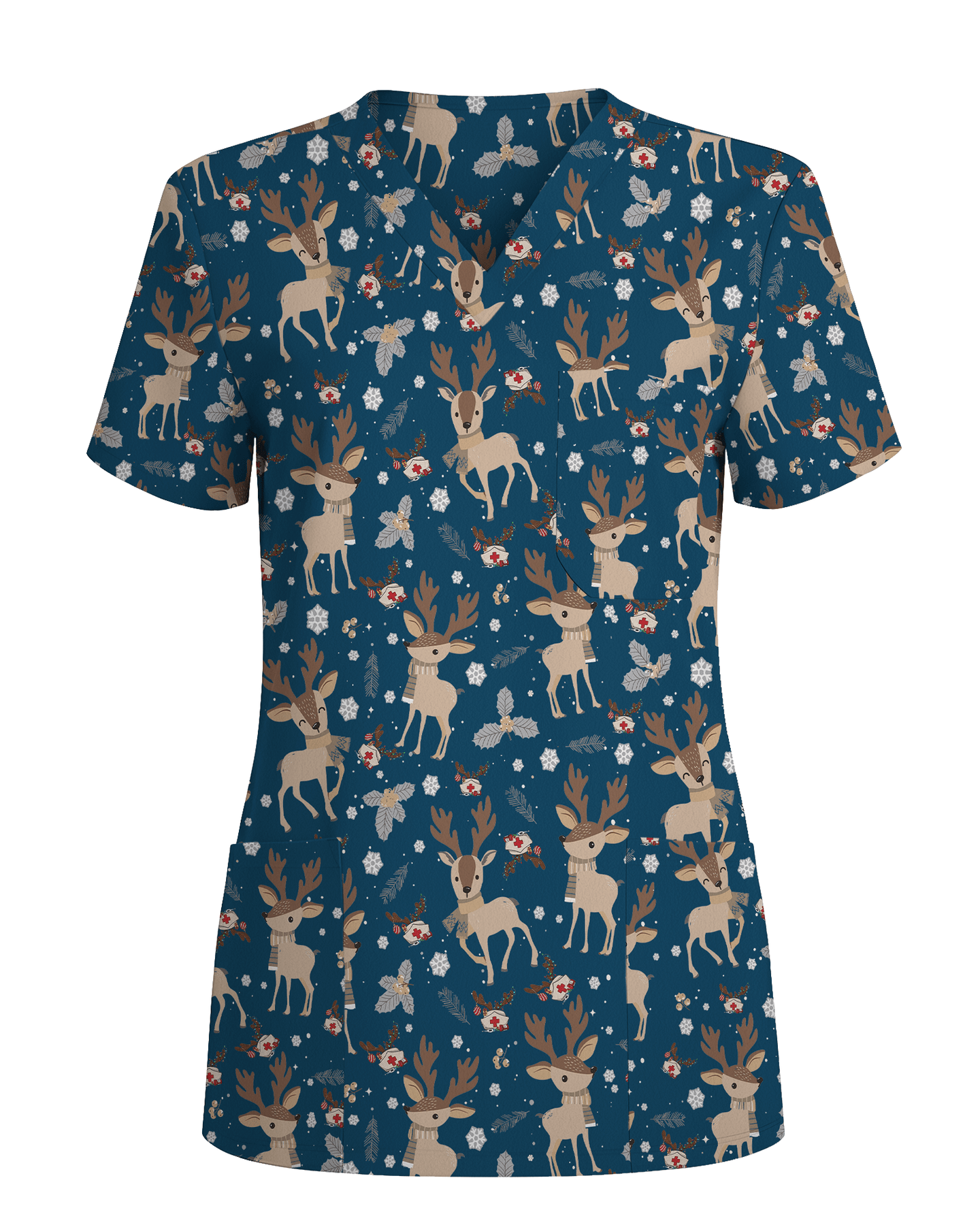 Christmas Reindeer Holiday Nursing Scrub Top - Scrubloop