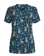 Christmas Reindeer Holiday Nursing Scrub Top - Scrubloop
