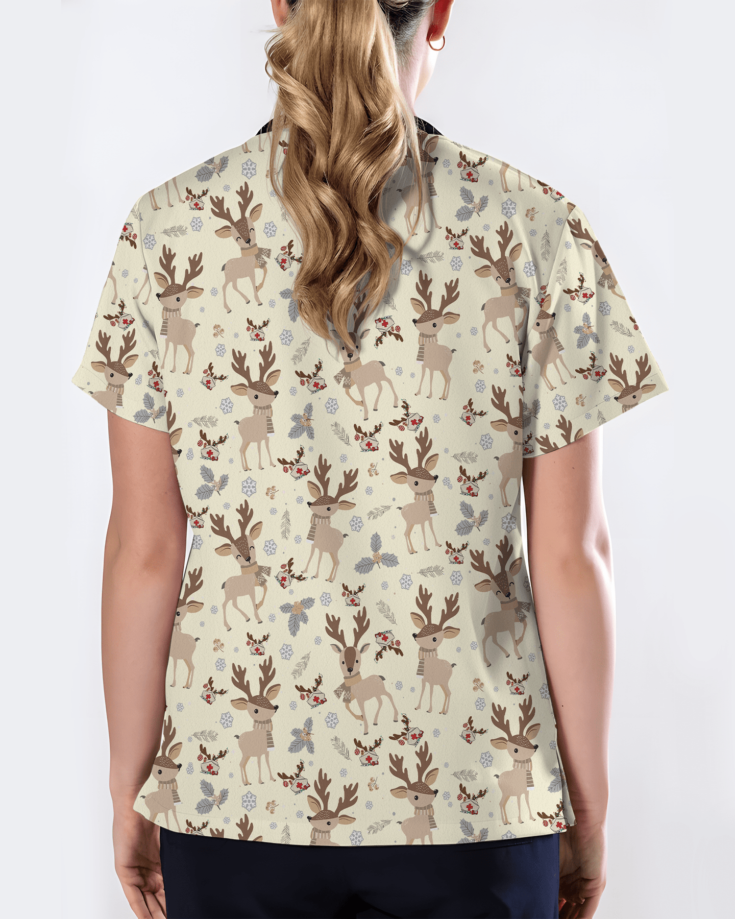 Christmas Reindeer Holiday Nursing Scrub Top - Scrubloop